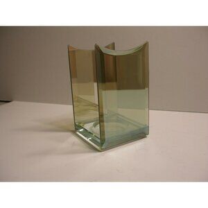 PartyLite Vintage Green Glass Beveled Edge Mirror Tealight/Wax Warmer Holder